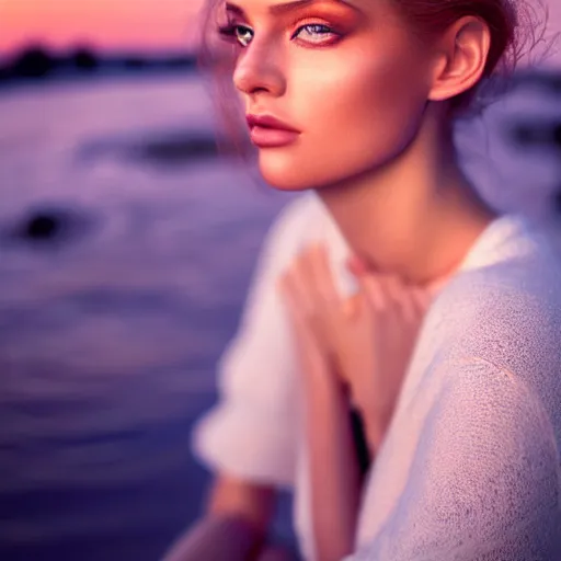 Prompt: photographic portrait of a stunningly beautiful female in soft dreamy light at sunset, beside the river, soft focus, contemporary fashion shoot, hasselblad nikon, in a denis villeneuve and tim burton movie, by edward robert hughes, annie leibovitz and steve mccurry, david lazar, jimmy nelsson, hyperrealistic, perfect face