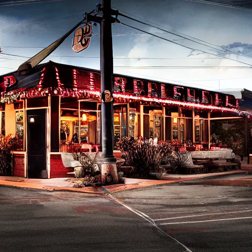 Image similar to photograph The Buffalo chophouse in Port St Lucie Florida, post-processing, award winning , gregory crewdson , intricate , real to life