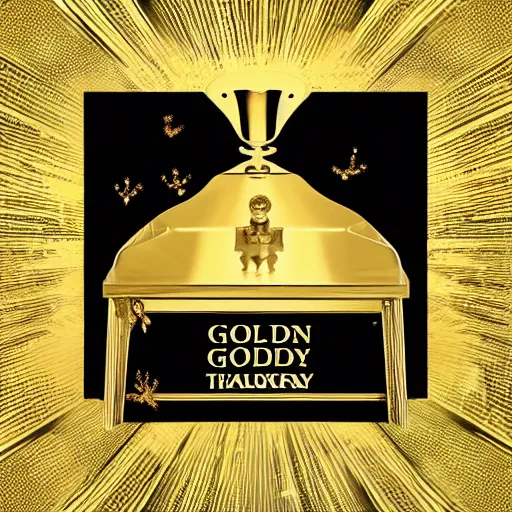 Image similar to a golden trophy, album art, cover art, poster, dramatic