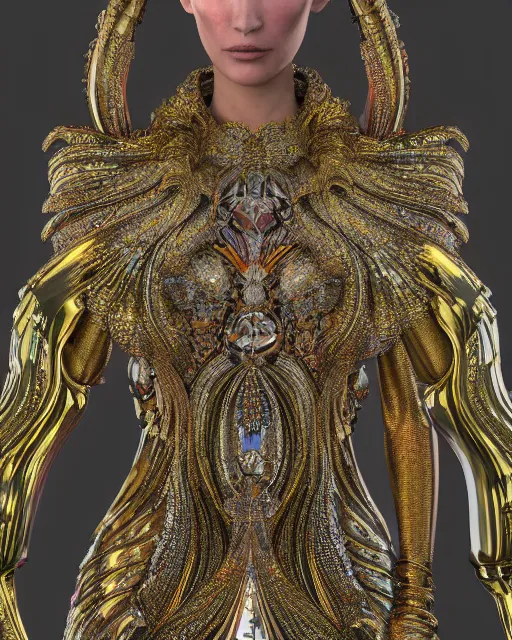 Image similar to a highly detailed metahuman 4 k close up render of an alien goddess bella hadid monument jibaro renaissance in iris van herpen dress schiaparelli in diamonds crystals swarovski and jewelry iridescent in style of alphonse mucha gustav klimt trending on artstation made in unreal engine 4