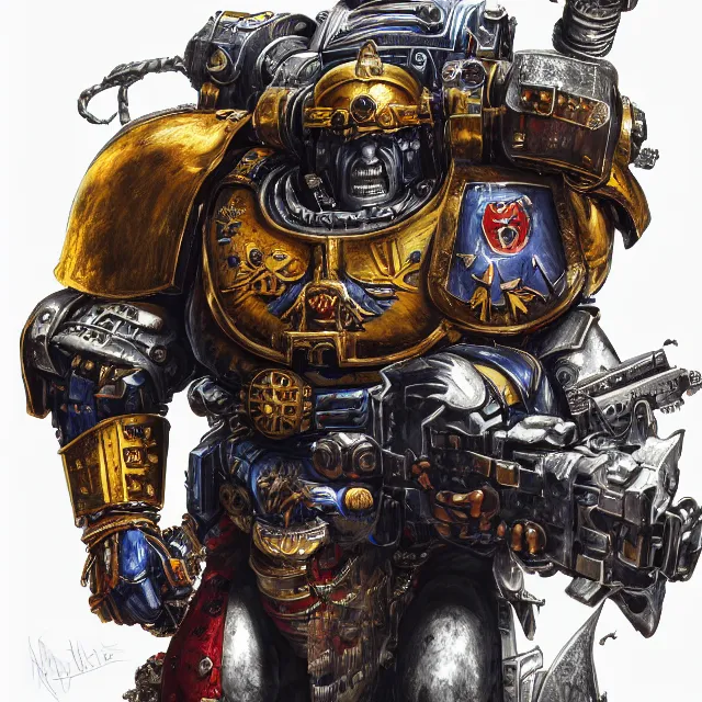 Image similar to a portrait of a space marine from warhammer 4 0 k, an ultrafine hyperdetailed illustration by kim jung gi, irakli nadar, intricate linework, bright colors, octopath traveler, final fantasy, unreal engine 5 highly rendered, global illumination, radiant light, detailed and intricate environment