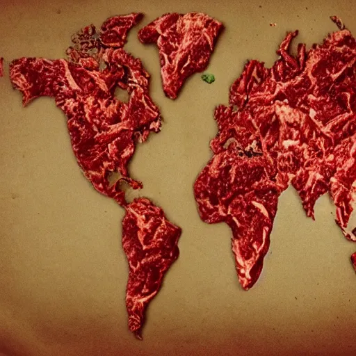 Prompt: a map of the world made out of meat