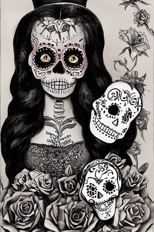 Illustration of a sugar skull day of the dead girl, | Stable Diffusion ...