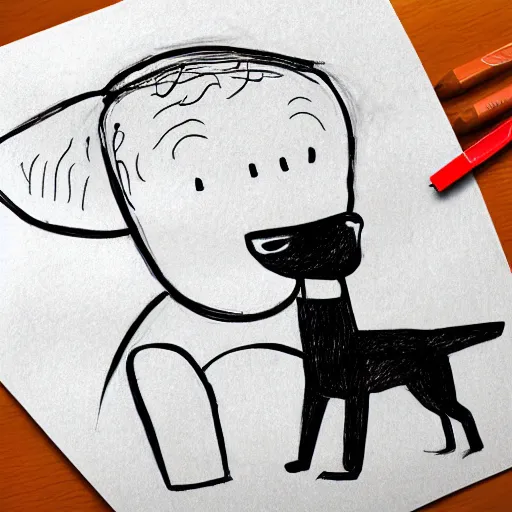 Image similar to stickman drawing of a dog and a man