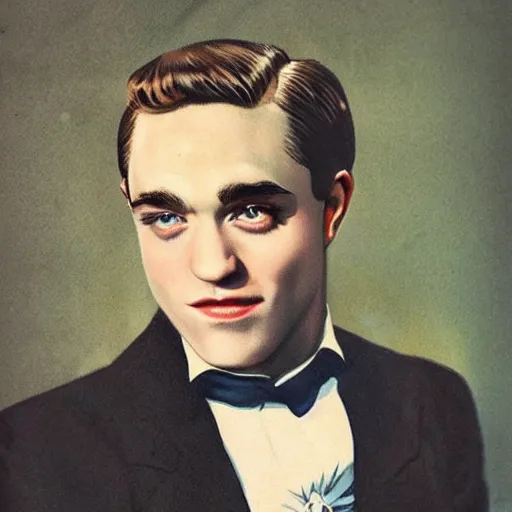 Prompt: “Robert Pattison portrait, color vintage magazine illustration 1950”