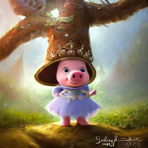 Prompt: cute little cartoonish anthropomorphic piglet knight princess wearing a cape and a crown, fantasy forest, pale blue armor, cute and adorable, pretty, Dysney, Pixar, 3d render, 8k, DnD character art portrait, matte fantasy painting, DeviantArt Artstation, by Jason Felix by Steve Argyle by Tyler Jacobson by Peter Mohrbacher, cinematic lighting