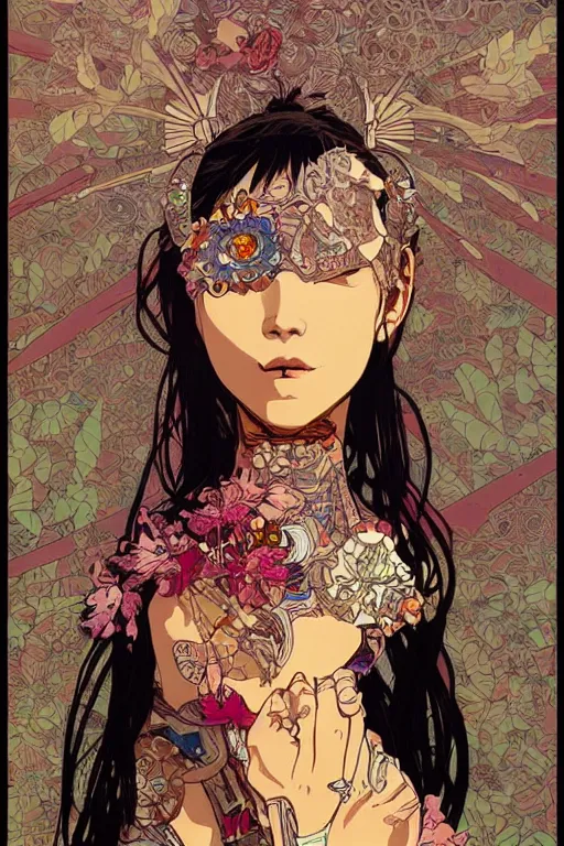 Image similar to beautiful cyborg portrait girl female illustration detailed patterns art of thai traditional dress, pop art, splash painting, art by geof darrow, ashley wood, alphonse mucha, makoto shinkai