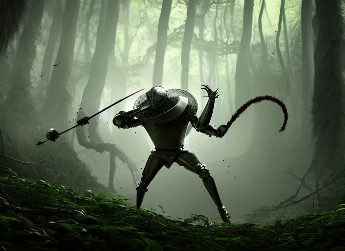 Image similar to knight fights off a giant white spider in a forest. highly detailed 8 k. intricate. lifelike. soft light. fantasy horror style. cinematic post - processing