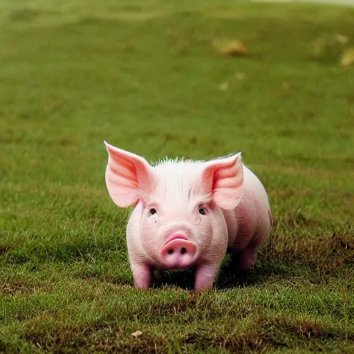 Image similar to cute pig in a green raincoat, photograph