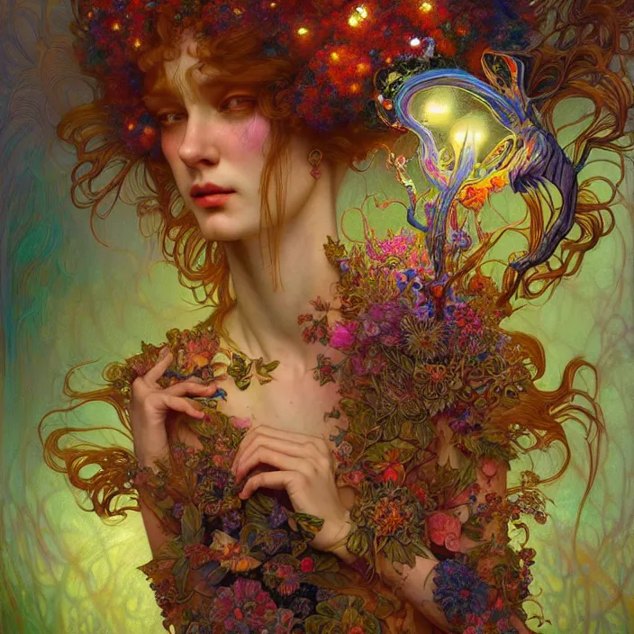 Image similar to extremely psychedelic warped LSD insanity, diffuse lighting, fantasy, intricate, elegant, highly detailed, lifelike, photorealistic, digital painting, artstation, illustration, concept art, smooth, sharp focus, art by John Collier and Albert Aublet and Krenz Cushart and Artem Demura and Alphonse Mucha