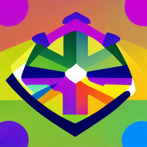 Image similar to hyper minimalist insignia of a colorful creative utopian future filled with ideas