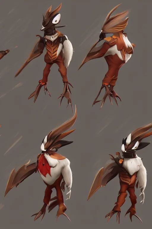 Prompt: Trendy Anthropomorphic bird, MOBA character concept art by Jason Chan and Willian Murai, 8k, unreal engine