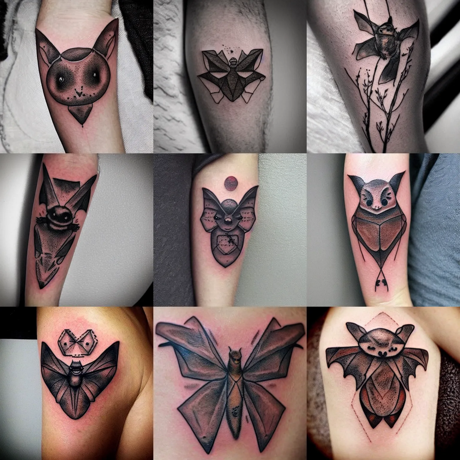Prompt: “cute brown bat tattoo, neotraditional modern”