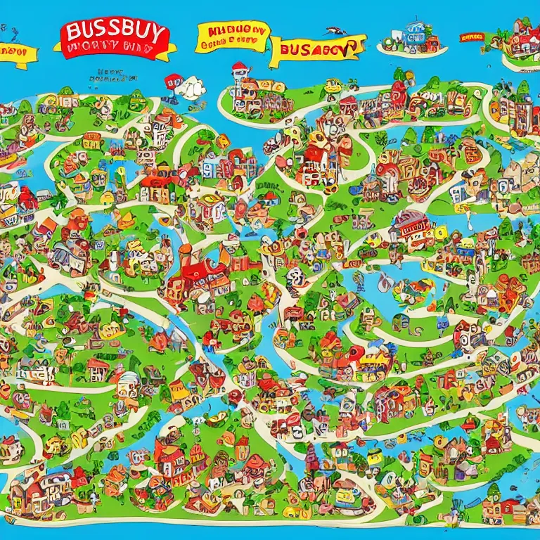 Image similar to map of busytown by richard scarry, HD, trending on artstation