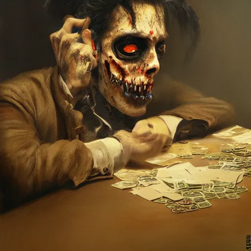 Prompt: UHD tonalism painting of Zombie Elvis playing poker, by Antonio Caparo and Ferdinand Knab and Greg Rutkowski, UHD, photorealistic, trending on artstation, trending on deviantart