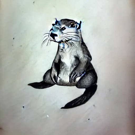 Image similar to an otter in a dress, pencil drawing