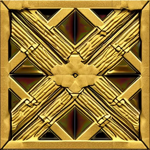 Image similar to 3d render of an abstract medieval pattern gold tile, symetrical