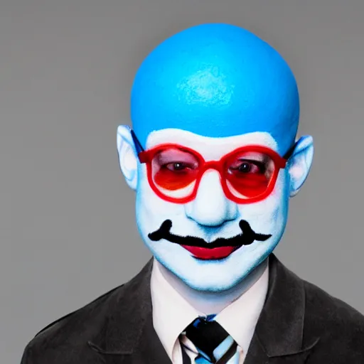 Image similar to tobias funke, from arrested development, wearing blue face paint as a muppet