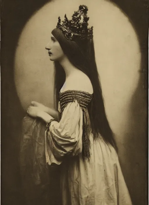 Prompt: portrait of young woman in renaissance dress and renaissance headdress, art by eugene atget