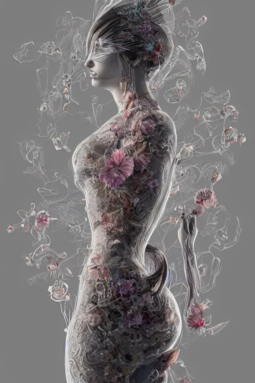 Prompt: an extremely beautiful, gorgeous, elegant glass goddess made of transparent glass, full body, ultrafine detailed illustration by james jean, giuseppe arcimboldo, symmetrical, fiberglass, intricate, final fantasy, unreal engine, colored light, luminous, octane render, volumetric lighting, 8 k, artstation.