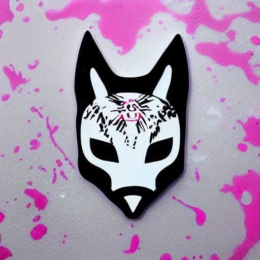 Image similar to die cut sticker, princess mononoke mask, splatter paint