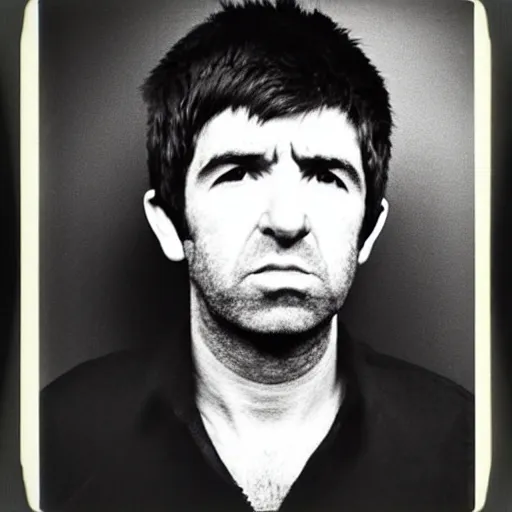 Image similar to Mugshot Portrait of Noel Gallagher, taken in the 1970s, photo taken on a 1970s polaroid camera, grainy, real life, hyperrealistic, ultra realistic, realistic, highly detailed, epic, HD quality, 8k resolution, body and headshot, film still, front facing, front view, headshot and bodyshot, detailed face, very detailed face