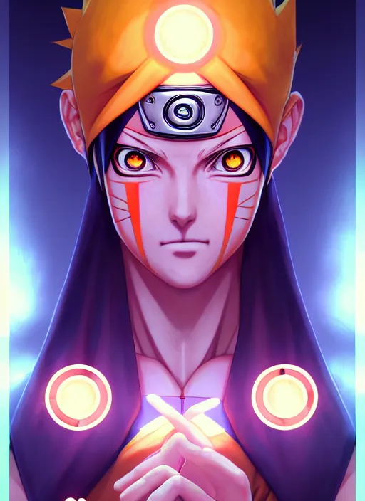 Image similar to symmetry!! naruto, naruto anime, glowing lights!! intricate, elegant, highly detailed, digital painting, artstation, concept art, smooth, sharp focus, illustration, art by artgerm and greg rutkowski and alphonse mucha