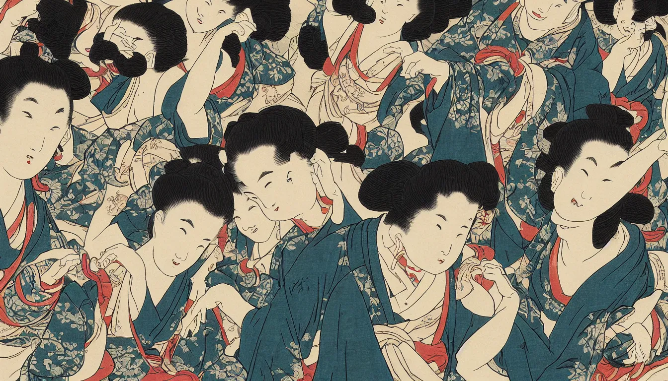 Prompt: dance party, close up, by hokusai