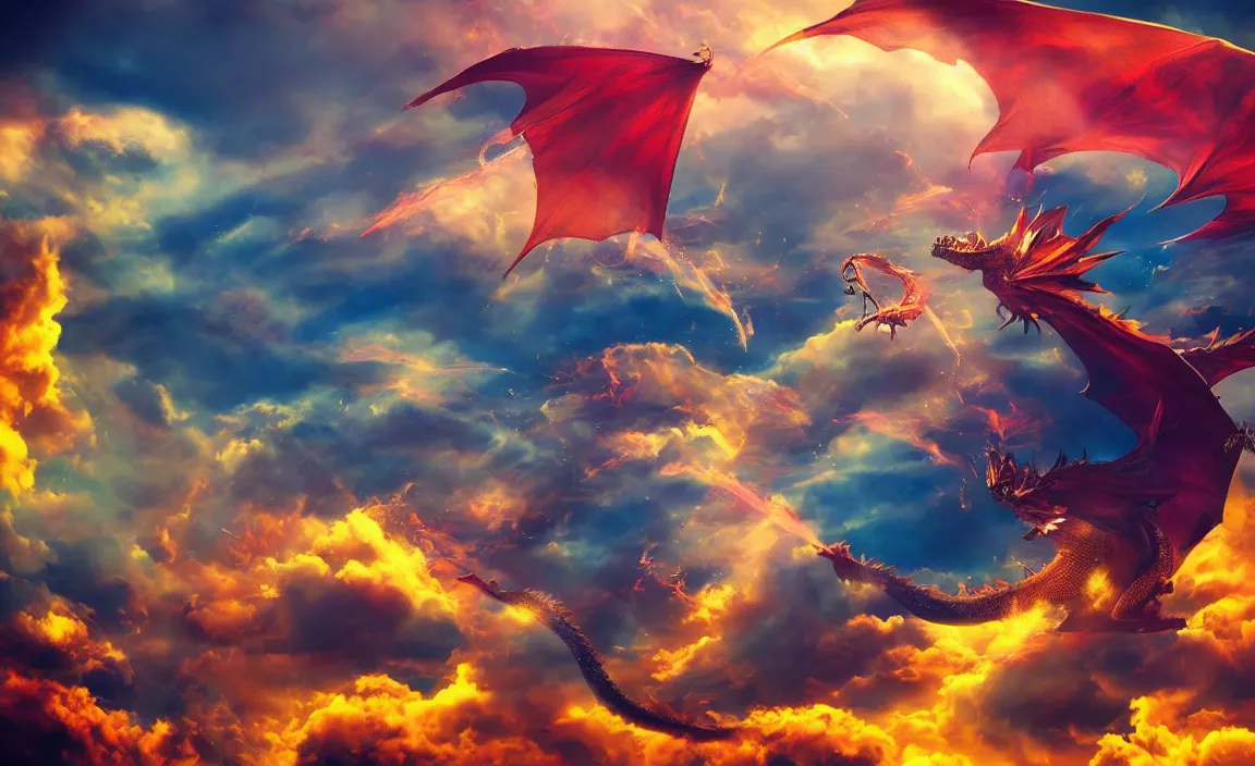 Prompt: Particles of dust flying dragon in the windy clouds, vibrant colors, dynamic dramatic shot, cinematic angle, 8k quality, award winning photograph, ArtStation, high resolution.