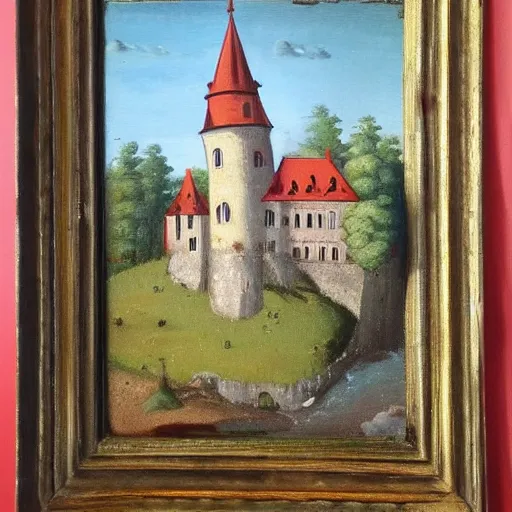 Image similar to 1 3 th century oil painting of ronald mcdonald castle