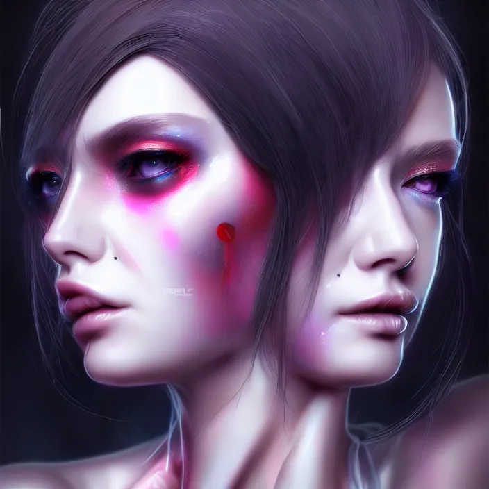 Image similar to face wear on beautiful feminine face, cyberpunk art by kuno veeber, cgsociety, computer art, ultra detailed, futuristic, anime aesthetic