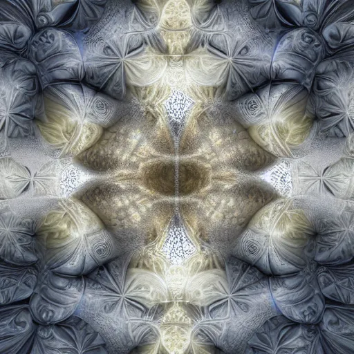 Image similar to a hyperrealistic 3 d painting of a huge sprawling fractal cathedral interior populated by mandelbrot fractals by android jones, unreal engine, carved stone, carved soap, white color scheme, volumetric lighting, octane render, dramatic lighting, glowing, carved marble, opalescent, sacred geometry, religious, angelic, catholicpunk, stark, 8 k, ultra detailed