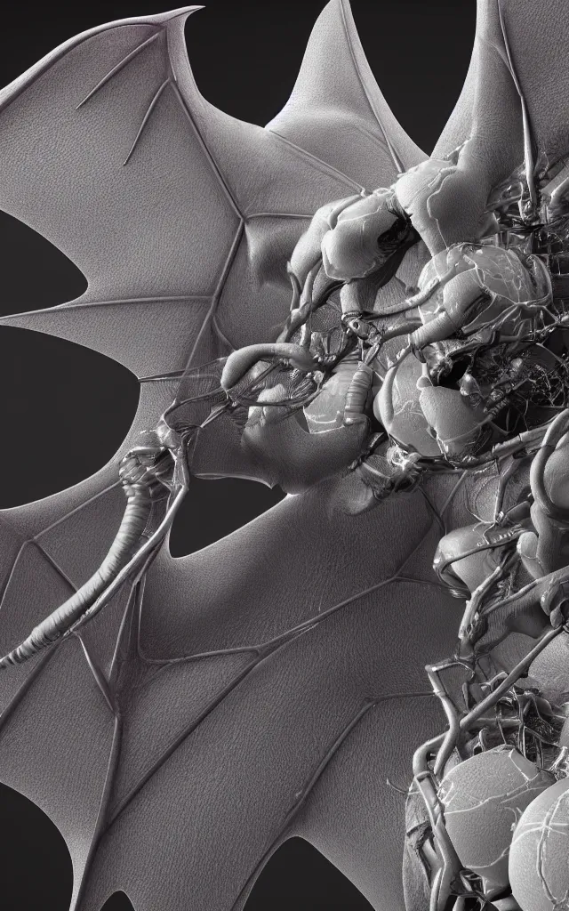 Image similar to intricated scientific medical 3d animation of a bat 3d octane render