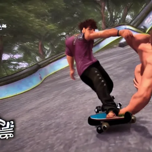 Prompt: Tekken Skateboard Combo Drunk hyperrealistic tekken battle caught on go pro.