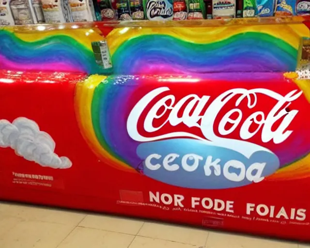 Image similar to rainbow cloud tries to sell me a coca-cola