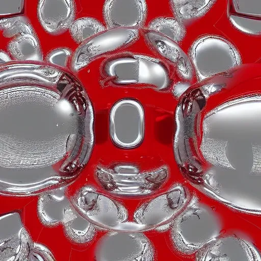 Prompt: chrome spheres on a red cube, x-ray