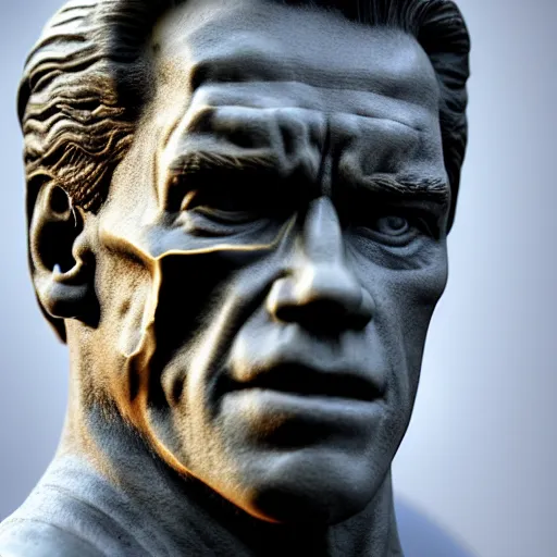 Prompt: marble statue of arnold schwarzenegger as the terminator, ultrarealistic, detailed, 8 k