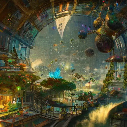 Image similar to a utopian city, filled with fauna, with bubbles floating around everywhere, dynamic lighting, fantasy concept art, trending on art station, stunning visuals, creative, cinematic, ultra detailed