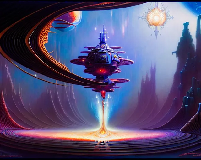 Prompt: babylon 5 space station, fantasy landscape made of fractals facing each other, ultra realistic, wide angle, intricate details, the fifth element artifacts, highly detailed by peter mohrbacher, hajime sorayama, wayne barlowe, boris vallejo, aaron horkey, gaston bussiere, craig mullins