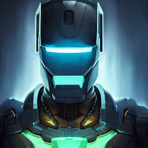 Prompt: robot with glowing yelow visor as a realistic scifi cyberpunk knight, closeup portrait art by james jean and greg rutkowski, realistic face, like ironman, digital art, trending on artstation, symmetry!!!