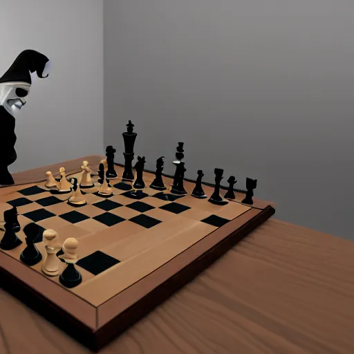 Image similar to grim reaper playing chess with cat 8 k, ultra realistic, unreal engine 5