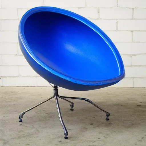 Prompt: an unrealistic hyper mega ellipsoid chair made of cobalt