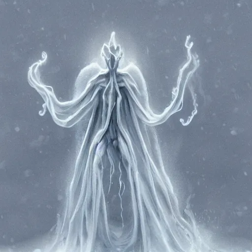 Prompt: concept designs for an ethereal ghostly wraith like figure with a squid like parasite latched onto its head and long tentacle arms that flow lazily but gracefully at its sides like a cloak while it floats around a frozen rocky tundra in the snow searching for lost souls and that hides amongst the shadows in the trees, this character has hydrokinesis and electrokinesis for the resident evil village video game franchise with inspiration from the franchise Bloodborne as a muppet from sesame street, photo realistic, photography, sesame street, bloodborne, resident evil