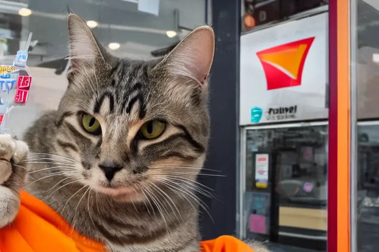 Image similar to cat smoking a cigarette in 7 - eleven