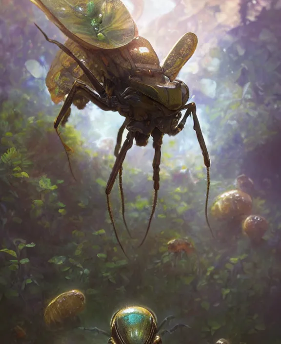 Image similar to portrait of an alien insect fungus creature, adorable, childlike, milky way environment, ultra realistic, concept art, cheerful, photorealistic, octane render, 8 k, unreal engine. art by christopher marley and artgerm and greg rutkowski and alphonse mucha