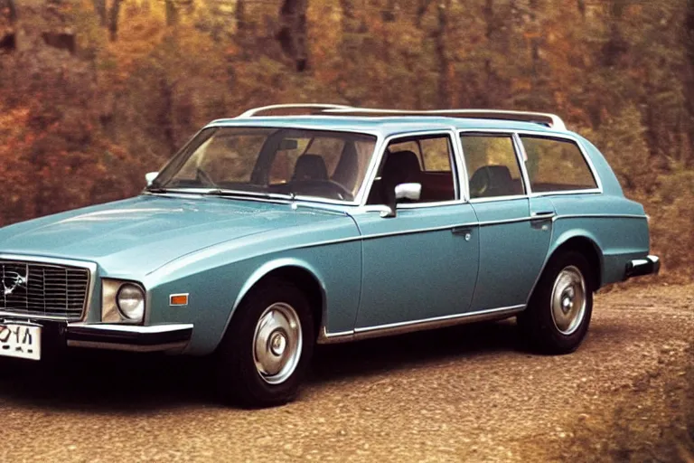 Image similar to 1975 Volvo ((Firebird)) wagon, movie still, speed, cinematic Eastman 5384 film