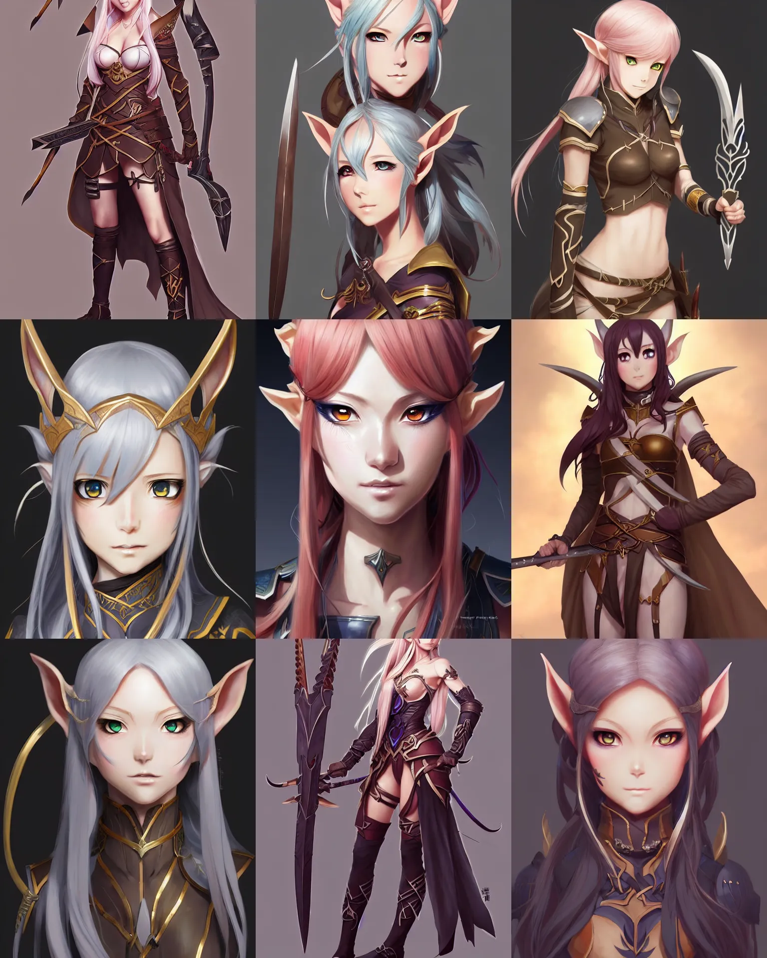 Prompt: Character concept art of an anime elven huntress || hime cut, cute-fine-face, pretty face, realistic shaded Perfect face, fine details by Stanley Artgerm Lau, WLOP, Rossdraws, James Jean, Andrei Riabovitchev, Marc Simonetti, and Sakimichan, tranding on artstation