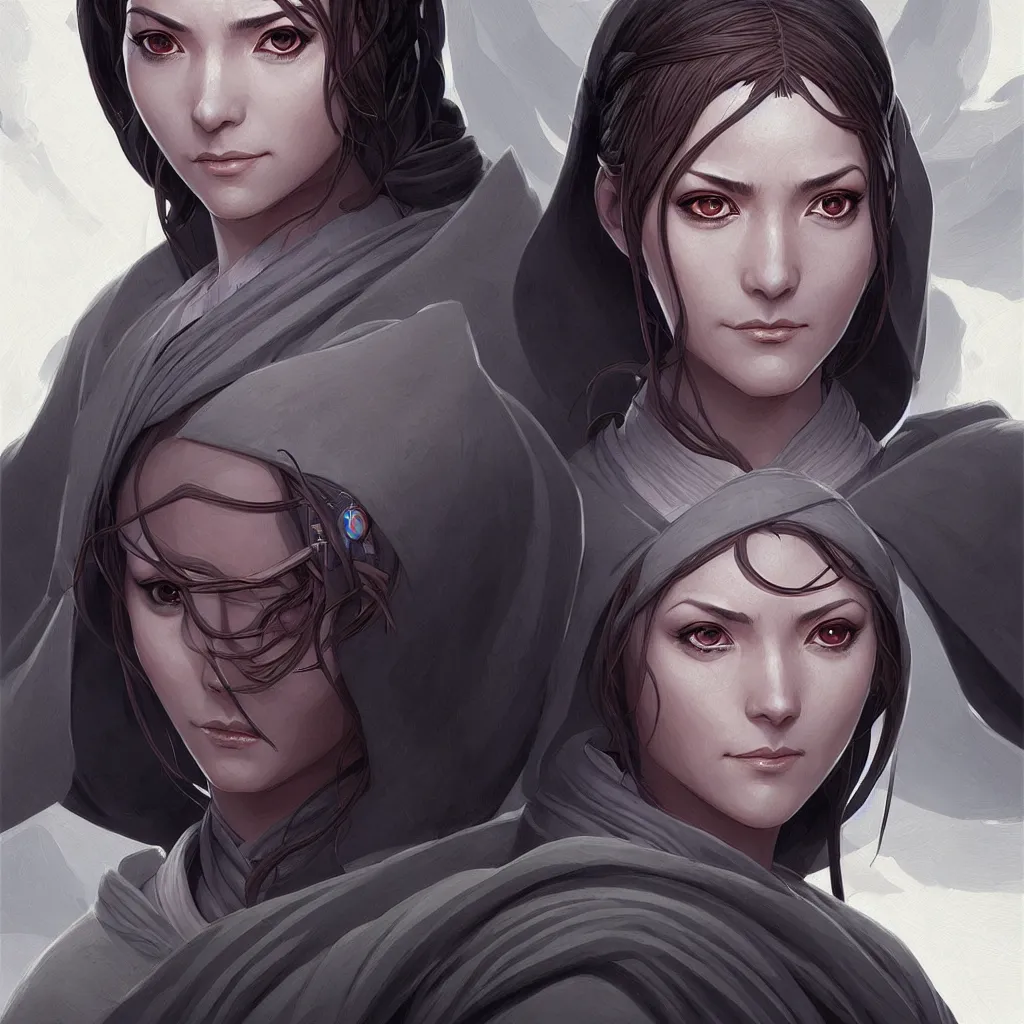 Image similar to one female jedi master, wearing the traditional jedi robe, beautiful and uniquely odd looking, detailed symmetrical close up portrait, intricate complexity, in the style of artgerm and ilya kuvshinov, magic the gathering, star wars art