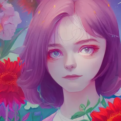 Prompt: a portrait of Elle fanning, field of flowers background, rich vivid colors, ambient lighting, dynamic lighting, 4k, official media, anime key visual, makoto shinkai, ilya kuvshinov, lois van baarle, rossdraws, detailed, trending on artstation