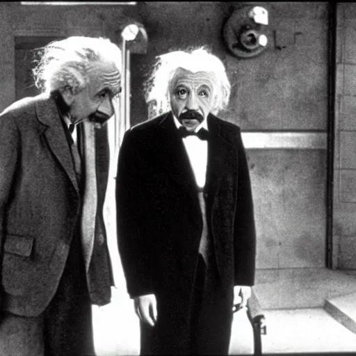 Prompt: moviestill of albert einstein as tony stark in ironman